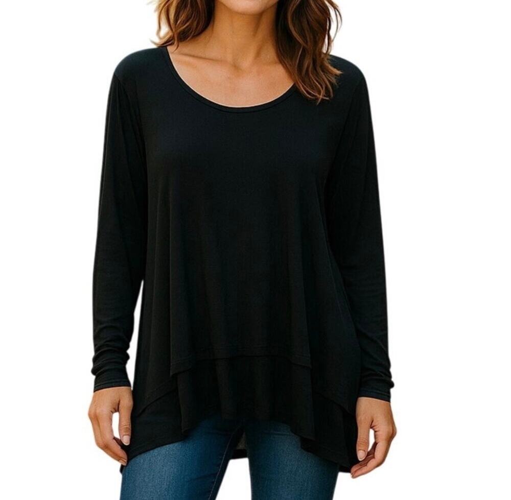 Soft Surroundings Women's Black Jersey Knit Tunic Top Sz L Closet Staple Cozy